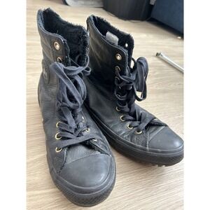 Converse Chuck Taylor All Star Black Leather Fur Lined Back Zip Boots Womens 9.5